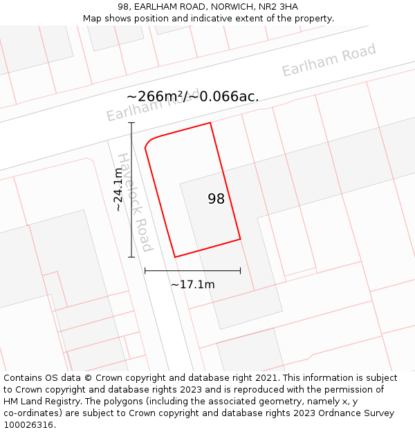 98, EARLHAM ROAD, NORWICH, NR2 3HA: Plot and title map