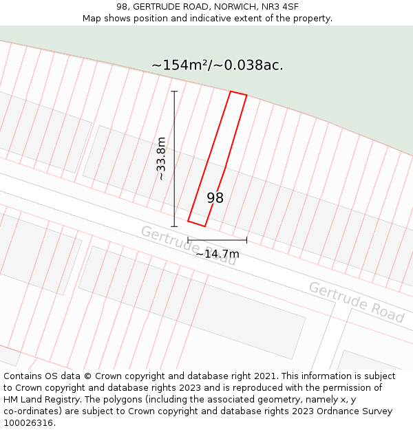 98, GERTRUDE ROAD, NORWICH, NR3 4SF: Plot and title map