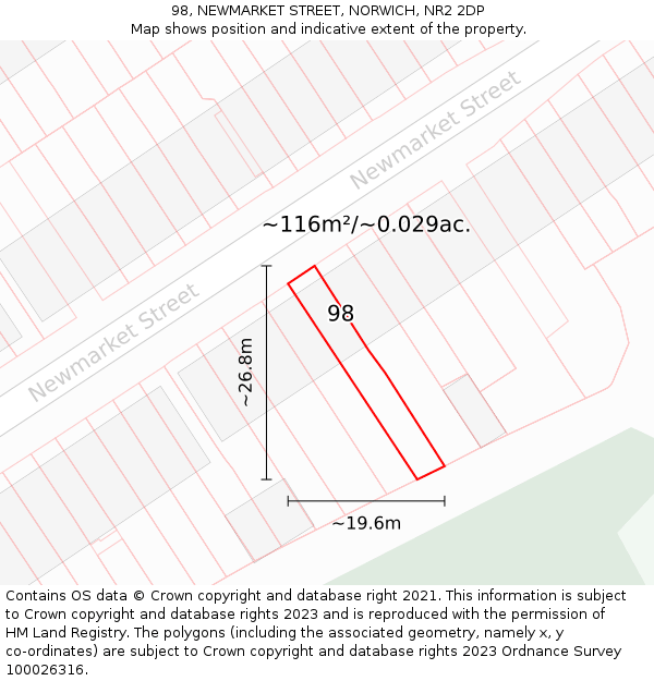 98, NEWMARKET STREET, NORWICH, NR2 2DP: Plot and title map
