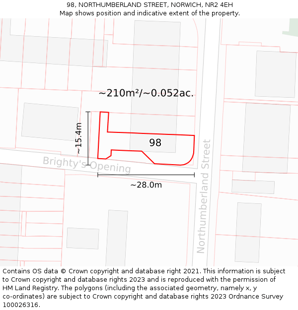 98, NORTHUMBERLAND STREET, NORWICH, NR2 4EH: Plot and title map