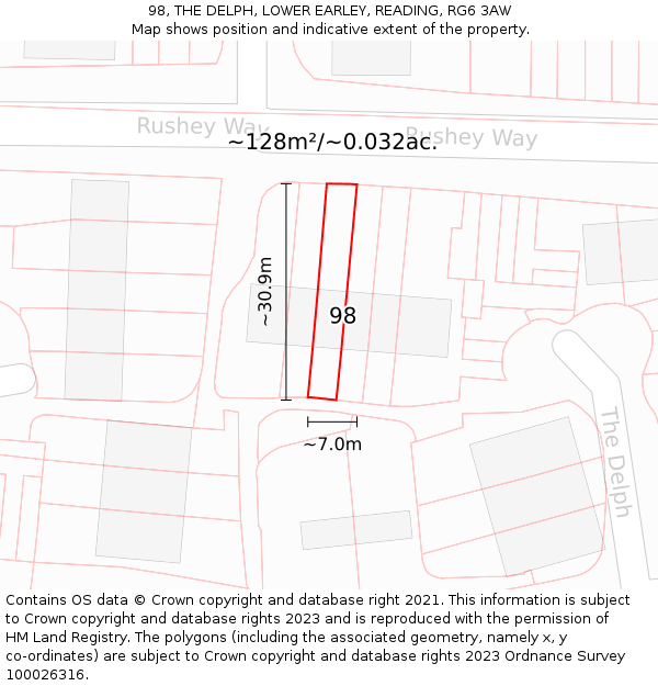 98, THE DELPH, LOWER EARLEY, READING, RG6 3AW: Plot and title map