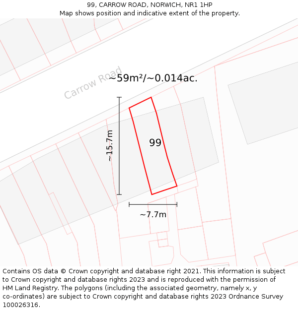 99, CARROW ROAD, NORWICH, NR1 1HP: Plot and title map