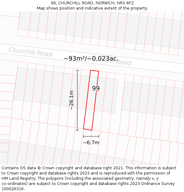 99, CHURCHILL ROAD, NORWICH, NR3 4PZ: Plot and title map