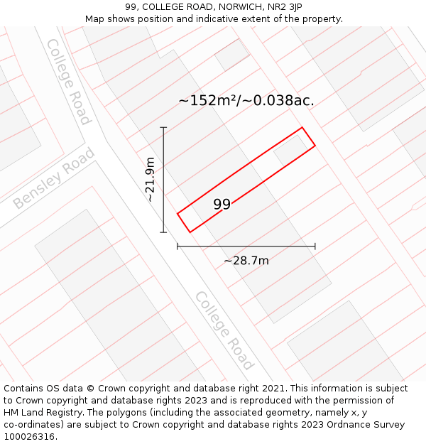 99, COLLEGE ROAD, NORWICH, NR2 3JP: Plot and title map