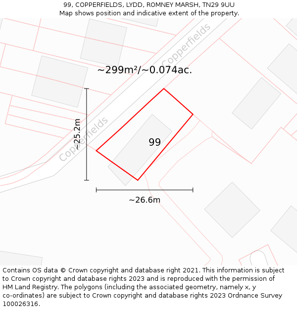 99, COPPERFIELDS, LYDD, ROMNEY MARSH, TN29 9UU: Plot and title map