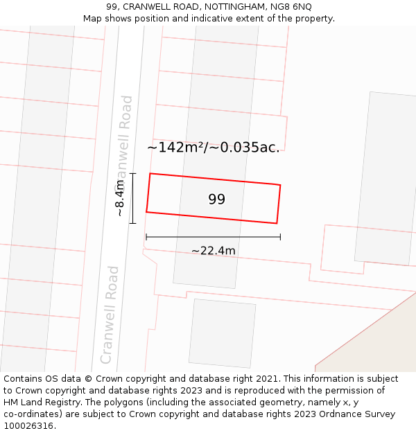 99, CRANWELL ROAD, NOTTINGHAM, NG8 6NQ: Plot and title map