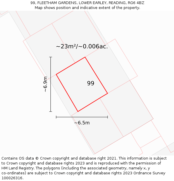 99, FLEETHAM GARDENS, LOWER EARLEY, READING, RG6 4BZ: Plot and title map