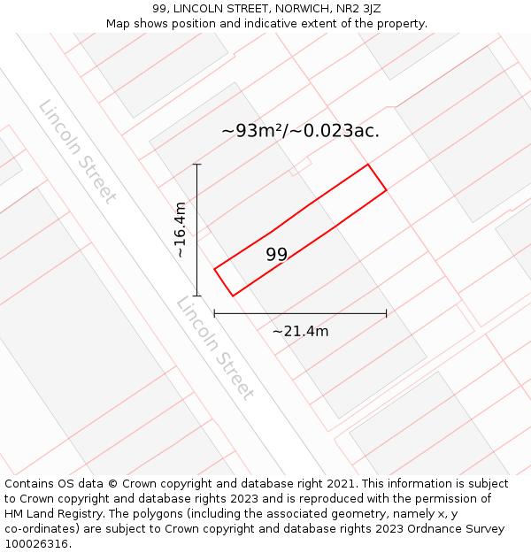 99, LINCOLN STREET, NORWICH, NR2 3JZ: Plot and title map