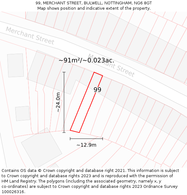 99, MERCHANT STREET, BULWELL, NOTTINGHAM, NG6 8GT: Plot and title map