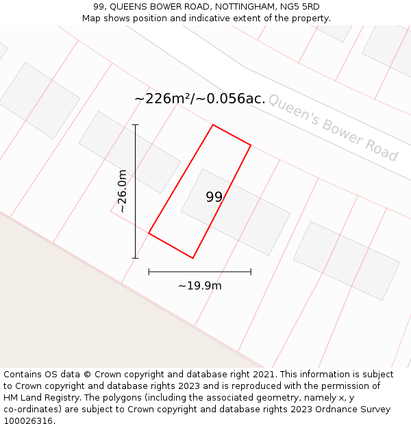 99, QUEENS BOWER ROAD, NOTTINGHAM, NG5 5RD: Plot and title map