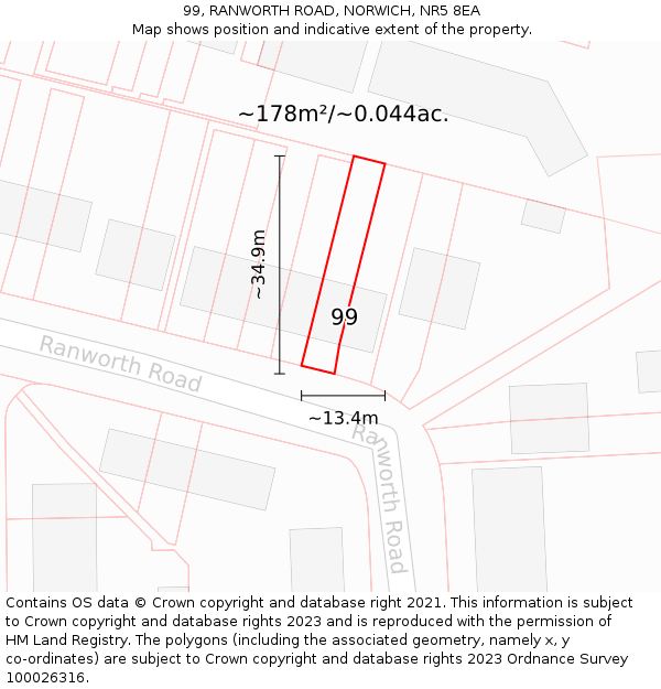 99, RANWORTH ROAD, NORWICH, NR5 8EA: Plot and title map
