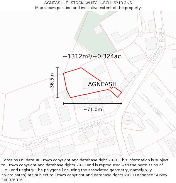 AGNEASH, TILSTOCK, WHITCHURCH, SY13 3NS: Plot and title map