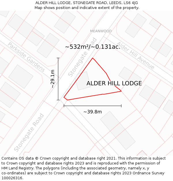 ALDER HILL LODGE, STONEGATE ROAD, LEEDS, LS6 4JG: Plot and title map