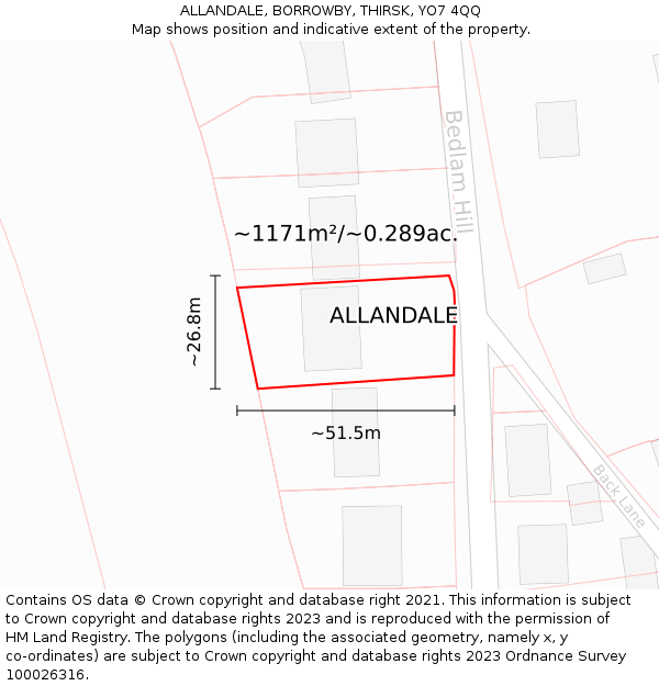 ALLANDALE, BORROWBY, THIRSK, YO7 4QQ: Plot and title map