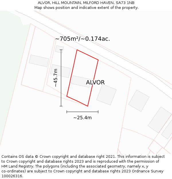 ALVOR, HILL MOUNTAIN, MILFORD HAVEN, SA73 1NB: Plot and title map