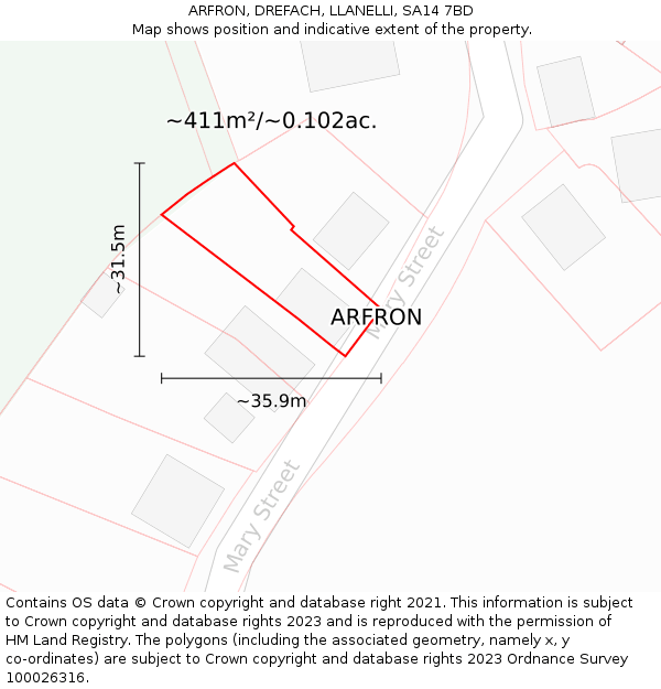 ARFRON, DREFACH, LLANELLI, SA14 7BD: Plot and title map