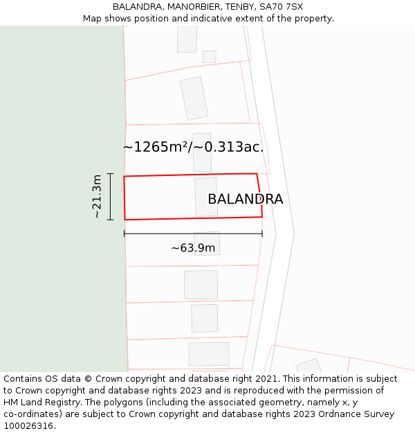 BALANDRA, MANORBIER, TENBY, SA70 7SX: Plot and title map