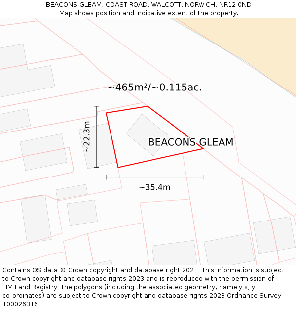 BEACONS GLEAM, COAST ROAD, WALCOTT, NORWICH, NR12 0ND: Plot and title map