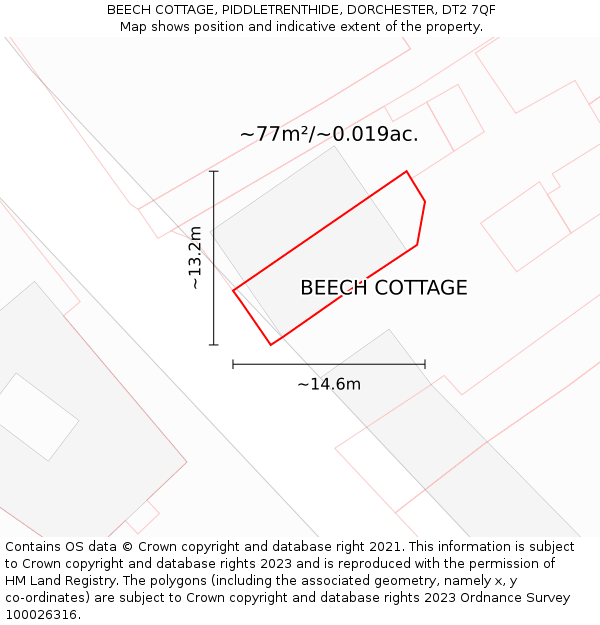 BEECH COTTAGE, PIDDLETRENTHIDE, DORCHESTER, DT2 7QF: Plot and title map