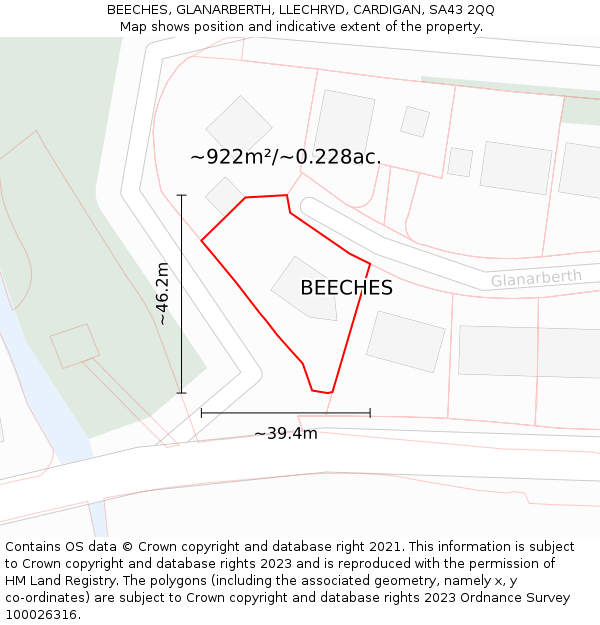 BEECHES, GLANARBERTH, LLECHRYD, CARDIGAN, SA43 2QQ: Plot and title map