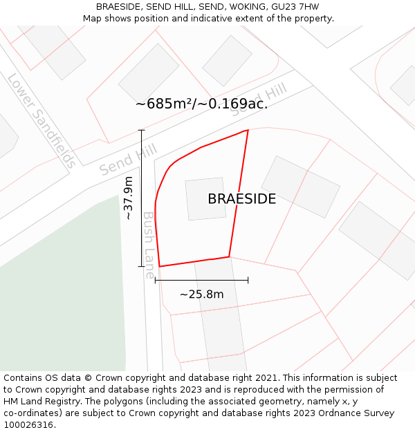 BRAESIDE, SEND HILL, SEND, WOKING, GU23 7HW: Plot and title map