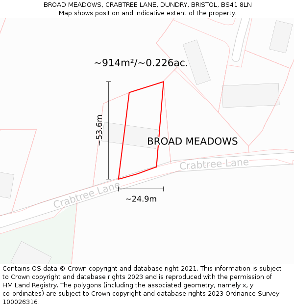 BROAD MEADOWS, CRABTREE LANE, DUNDRY, BRISTOL, BS41 8LN: Plot and title map