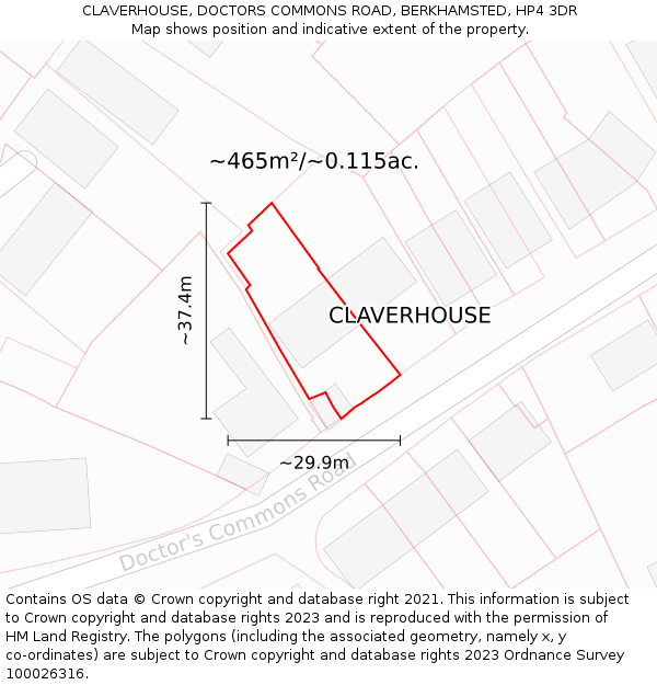 CLAVERHOUSE, DOCTORS COMMONS ROAD, BERKHAMSTED, HP4 3DR: Plot and title map
