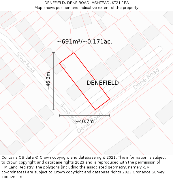 DENEFIELD, DENE ROAD, ASHTEAD, KT21 1EA: Plot and title map