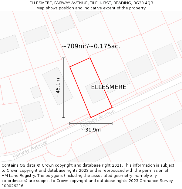 ELLESMERE, FAIRWAY AVENUE, TILEHURST, READING, RG30 4QB: Plot and title map