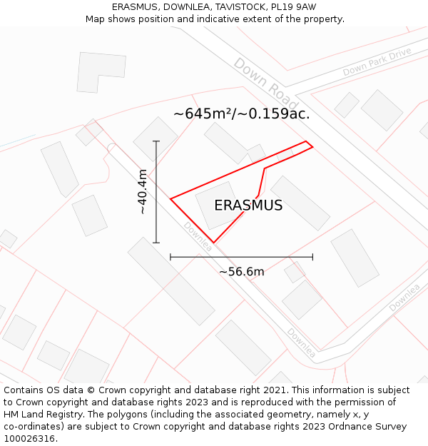 ERASMUS, DOWNLEA, TAVISTOCK, PL19 9AW: Plot and title map