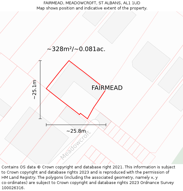 FAIRMEAD, MEADOWCROFT, ST ALBANS, AL1 1UD: Plot and title map