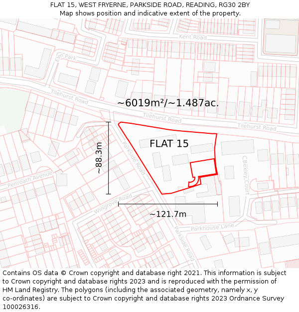 FLAT 15, WEST FRYERNE, PARKSIDE ROAD, READING, RG30 2BY: Plot and title map