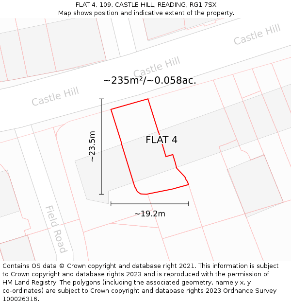 FLAT 4, 109, CASTLE HILL, READING, RG1 7SX: Plot and title map
