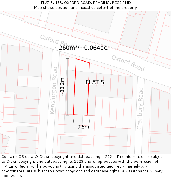 FLAT 5, 455, OXFORD ROAD, READING, RG30 1HD: Plot and title map