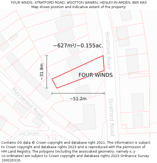 FOUR WINDS, STRATFORD ROAD, WOOTTON WAWEN, HENLEY-IN-ARDEN, B95 6AS: Plot and title map