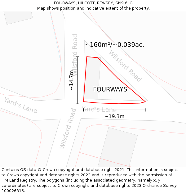 FOURWAYS, HILCOTT, PEWSEY, SN9 6LG: Plot and title map