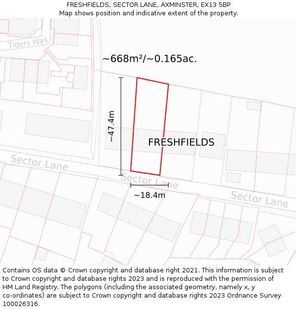 FRESHFIELDS, SECTOR LANE, AXMINSTER, EX13 5BP: Plot and title map