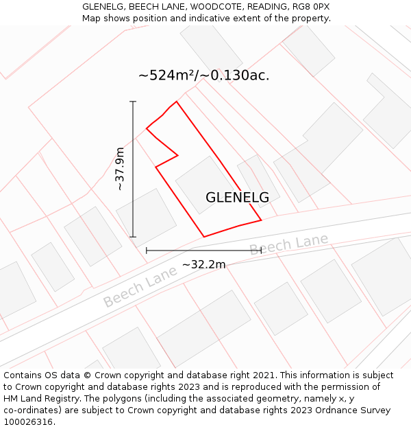 GLENELG, BEECH LANE, WOODCOTE, READING, RG8 0PX: Plot and title map