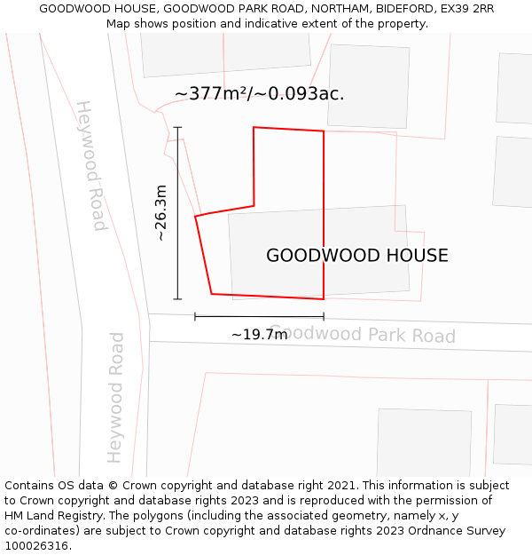 GOODWOOD HOUSE, GOODWOOD PARK ROAD, NORTHAM, BIDEFORD, EX39 2RR: Plot and title map