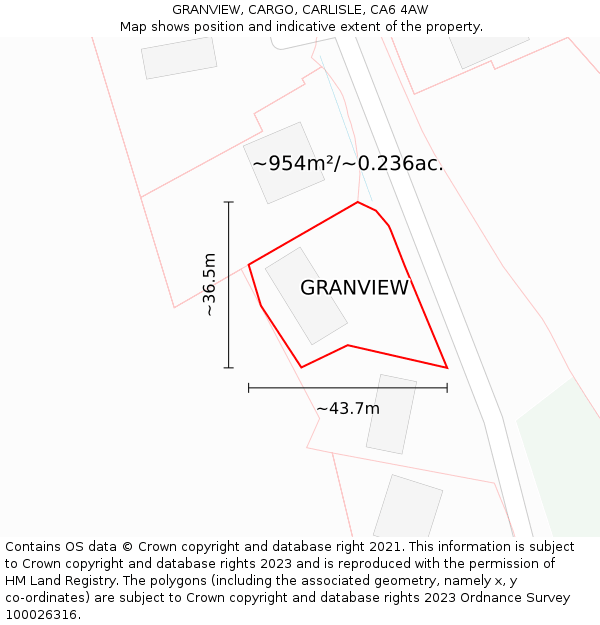 GRANVIEW, CARGO, CARLISLE, CA6 4AW: Plot and title map