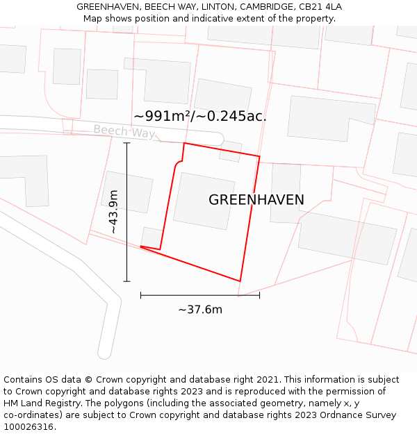 GREENHAVEN, BEECH WAY, LINTON, CAMBRIDGE, CB21 4LA: Plot and title map