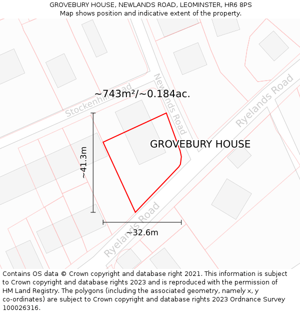 GROVEBURY HOUSE, NEWLANDS ROAD, LEOMINSTER, HR6 8PS: Plot and title map