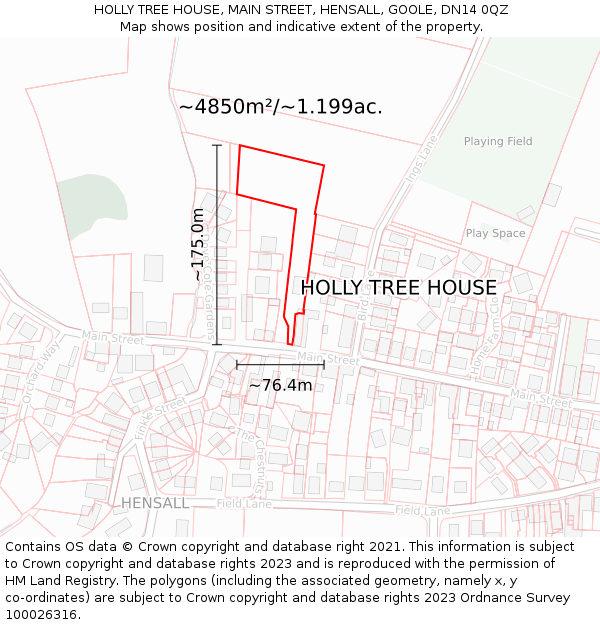 HOLLY TREE HOUSE, MAIN STREET, HENSALL, GOOLE, DN14 0QZ: Plot and title map