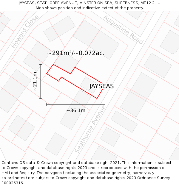 JAYSEAS, SEATHORPE AVENUE, MINSTER ON SEA, SHEERNESS, ME12 2HU: Plot and title map