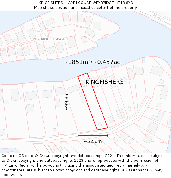 KINGFISHERS, HAMM COURT, WEYBRIDGE, KT13 8YD: Plot and title map