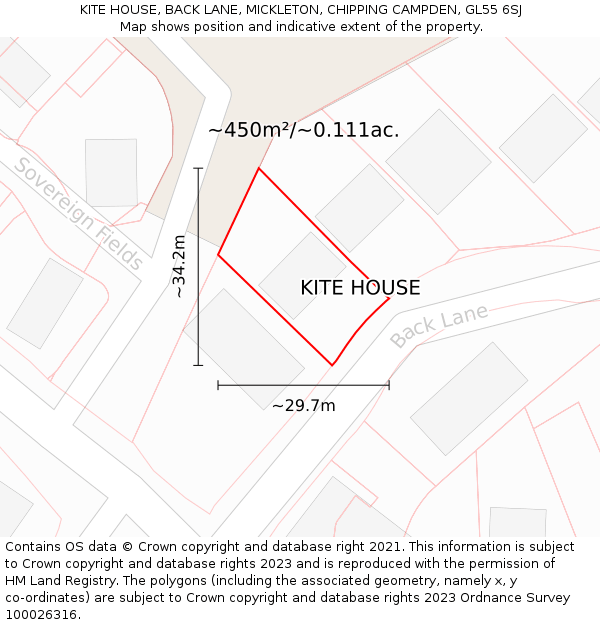 KITE HOUSE, BACK LANE, MICKLETON, CHIPPING CAMPDEN, GL55 6SJ: Plot and title map