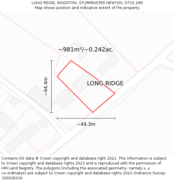 LONG RIDGE, KINGSTON, STURMINSTER NEWTON, DT10 2AR: Plot and title map