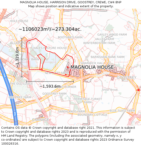 MAGNOLIA HOUSE, HARRISON DRIVE, GOOSTREY, CREWE, CW4 8NP: Plot and title map