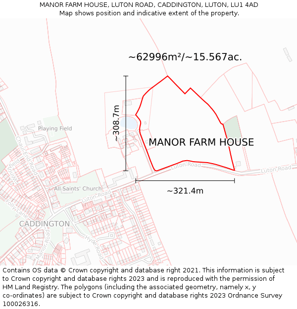 MANOR FARM HOUSE, LUTON ROAD, CADDINGTON, LUTON, LU1 4AD: Plot and title map