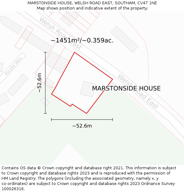 MARSTONSIDE HOUSE, WELSH ROAD EAST, SOUTHAM, CV47 1NE: Plot and title map